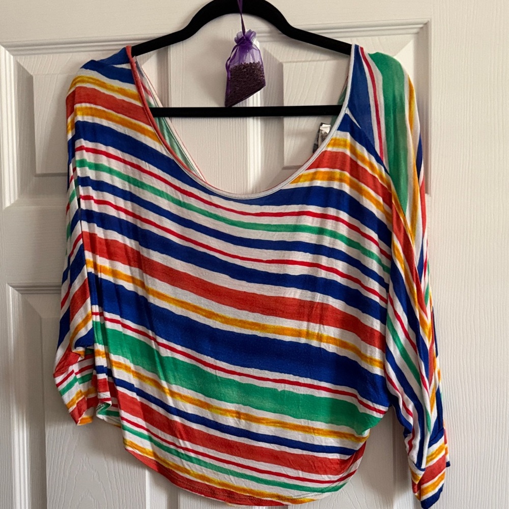 Vizio Multi-Stripe Scoop Neck Tunic in Blue, Green, Red, Yellow